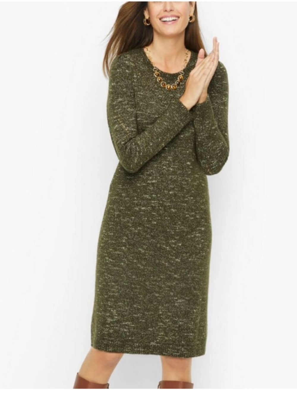 Talbots Green Marled Knit Midi Sweater Dress Women’s Size Large MWT